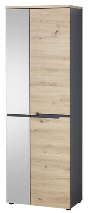 Garderobenschrank mit Holzoptik und Spiegeltür, frontal betrachtet