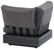 Rückansicht eines modernen Lounge Eckelements mit grauem Stoffbezug und schwarzem Metallrahmen.