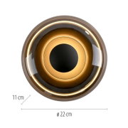 Runde Deckenleuchte in Schwarz und Gold mit LED-Lichtring, Draufsicht von oben, Durchmesser 22 cm, Höhe 11 cm