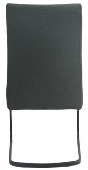 Rückansicht eines modernen Schwingstuhls mit dunklem Stoffbezug und schwarzem Metallgestell.