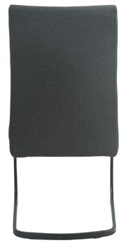 Rückansicht eines modernen Schwingstuhls mit dunklem Stoffbezug und schwarzem Metallgestell.