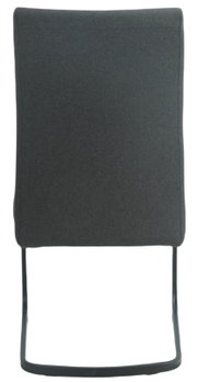 Rückansicht eines modernen Schwingstuhls mit dunklem Stoffbezug und schwarzem Metallgestell.