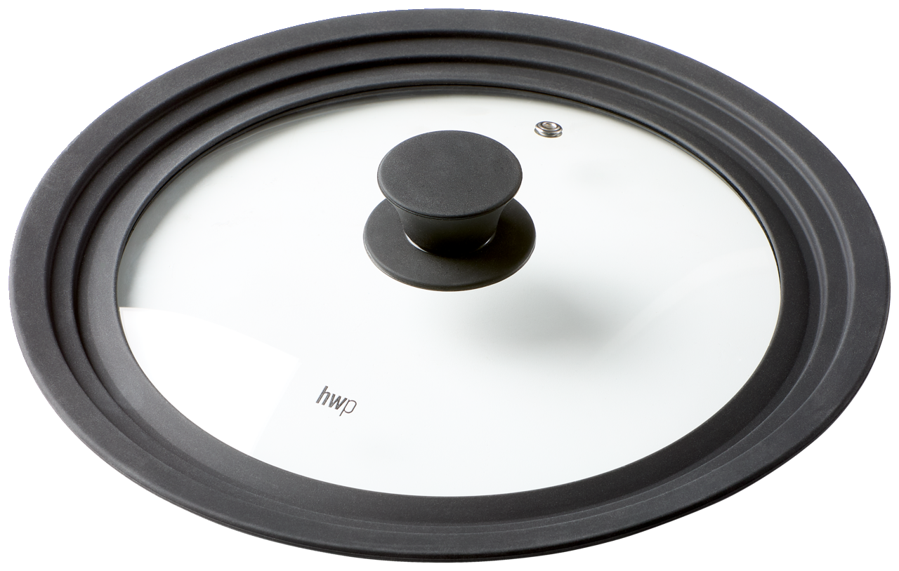 Universal-Glasdeckel mit schwarzem Rand und Griff, Draufsicht