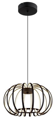 Moderne LED-Hängeleuchte in schwarzem Design, seitliche Perspektive