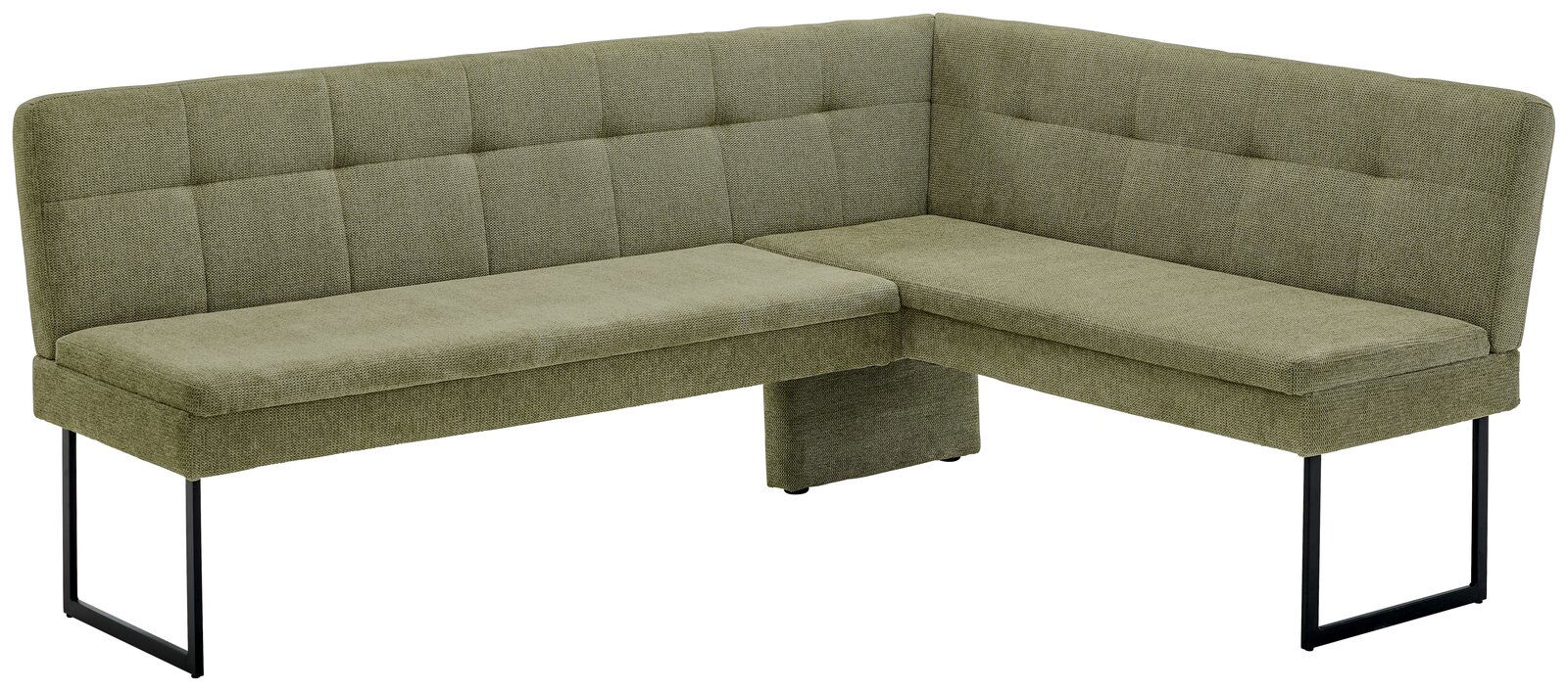 Novel Eckbank QUICK Grüne Eckbank mit modernem Design und Metallbeinen, Perspektive von vorne links