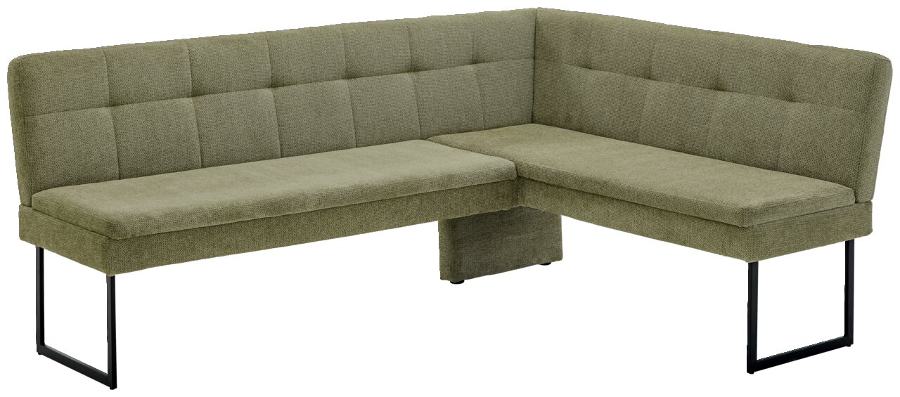 Novel Eckbank QUICK Grüne Eckbank mit modernem Design und Metallbeinen, Perspektive von vorne links