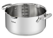 Edelstahlkochtopf von Tefal mit Messskala, seitlicher Perspektive