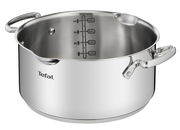 Edelstahlkochtopf von Tefal mit Messskala, seitlicher Perspektive