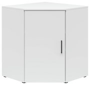 Weiße Eckkommode mit schwarzem Griff, frontale Perspektive