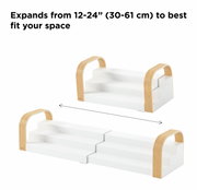 Uitbreidbaar kruidenrek met 3 niveaus en houten handgrepen, zijaanzicht.
