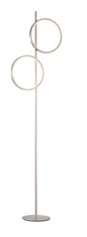 Moderne Stehleuchte MINI RITUS mit zwei leuchtenden Ringen, seitliche Perspektive