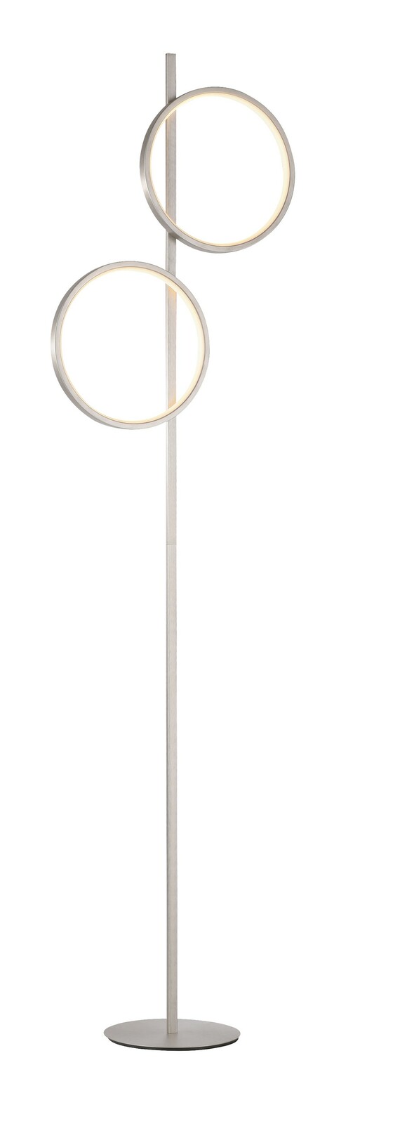 Moderne Stehleuchte MINI RITUS mit zwei leuchtenden Ringen, seitliche Perspektive