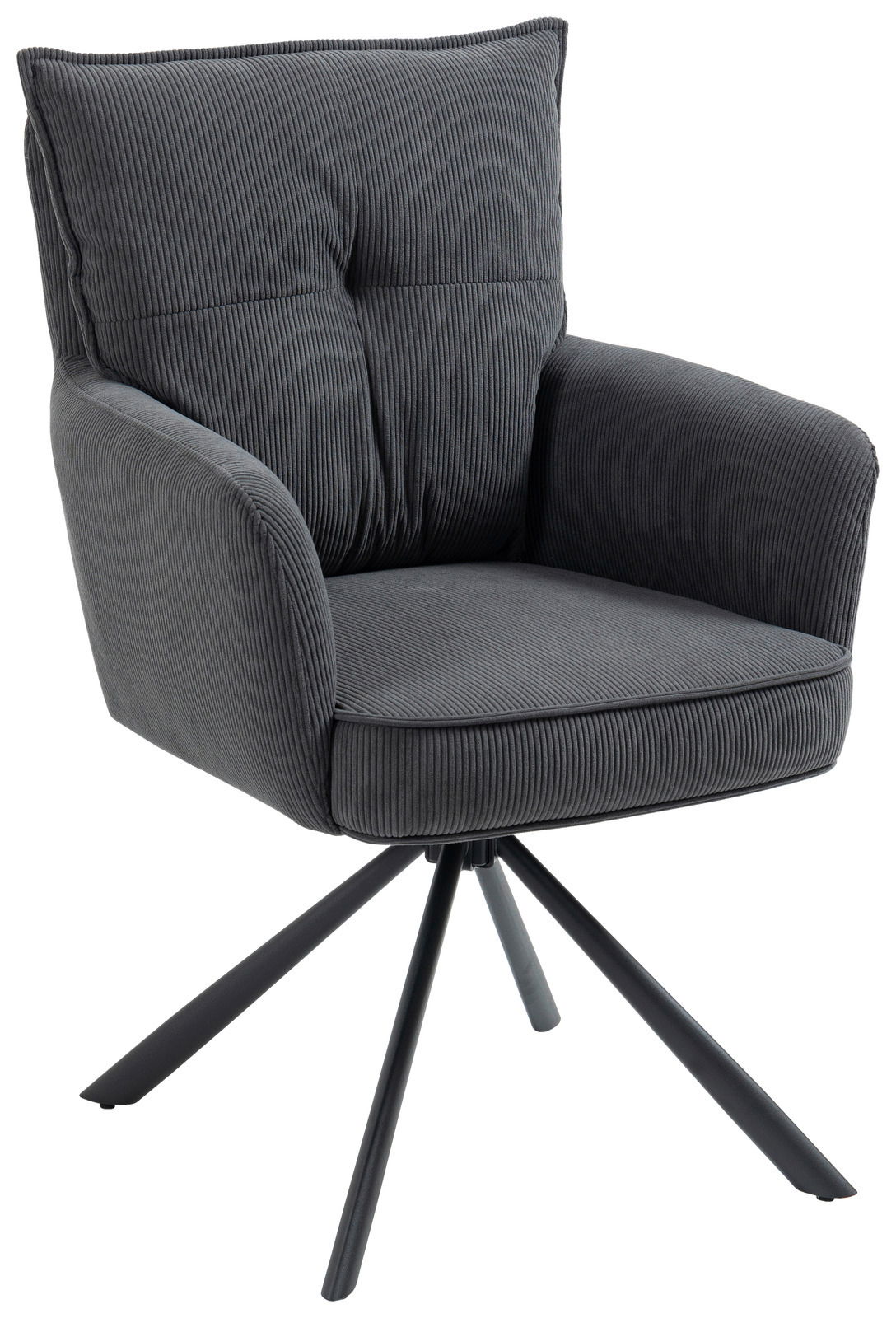 Landscape Sessel POINT Grauer Sessel mit weichem Stoffbezug und schwarzem Metallgestell, seitliche Perspektive