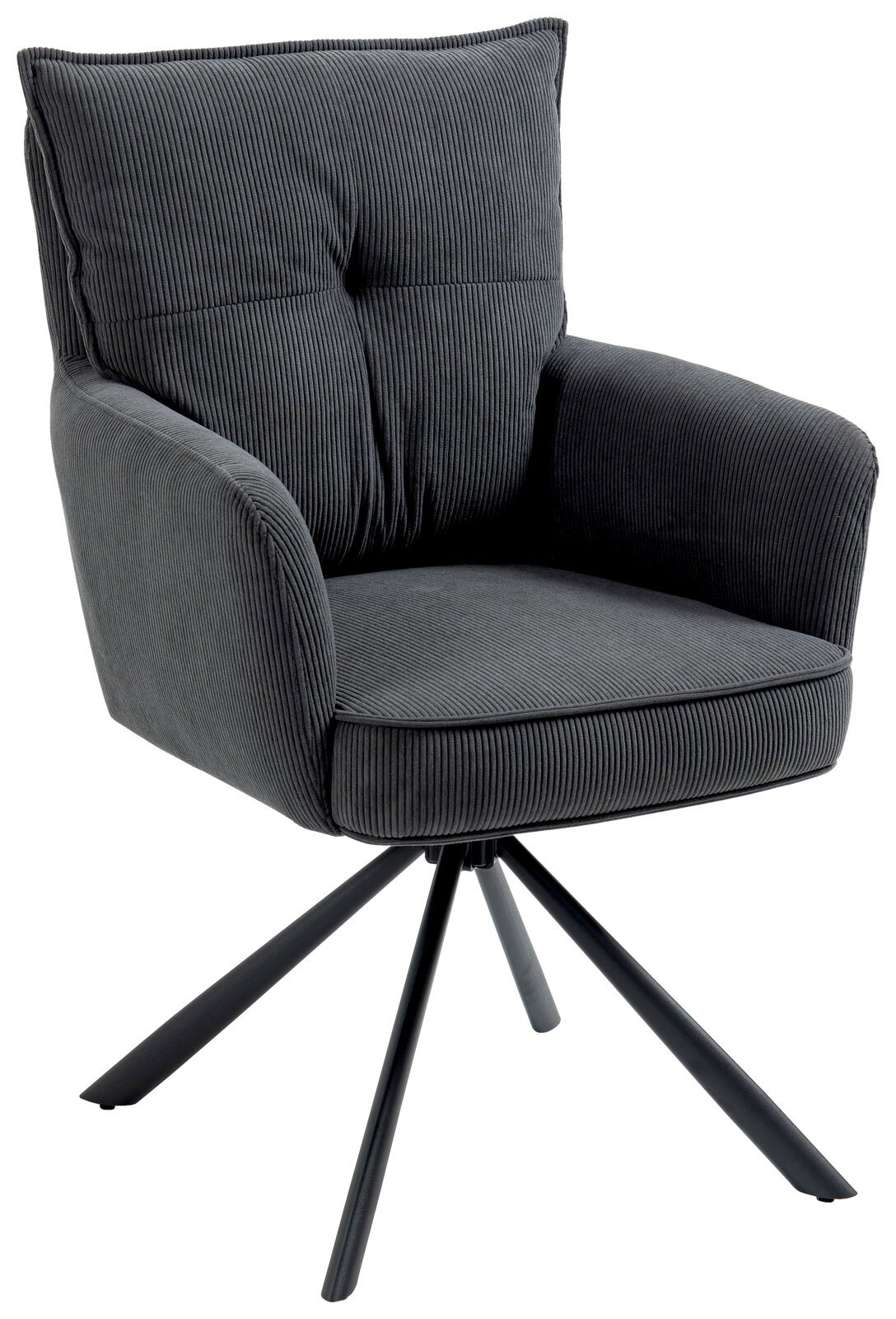 Landscape Sessel POINT Grauer Sessel mit weichem Stoffbezug und schwarzem Metallgestell, seitliche Perspektive