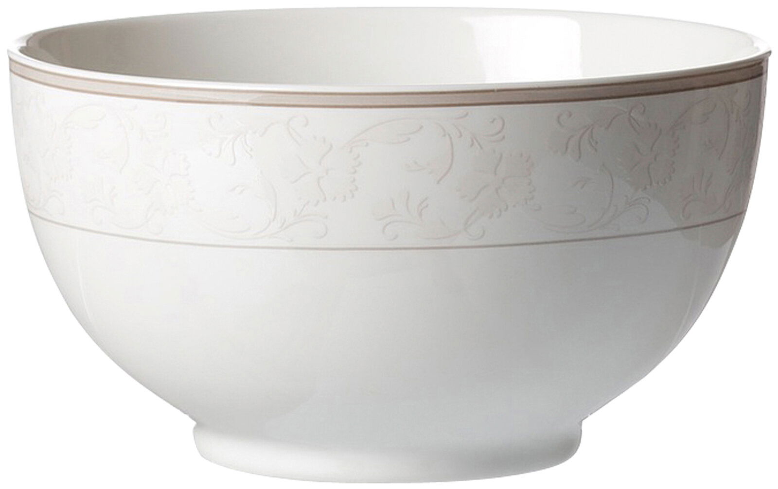 Ritzenhoff & Breker Müslischale ISABELLA beige Seitliche Ansicht einer eleganten, weißen Müslischale Isabella mit dezentem floralen Muster am Rand.