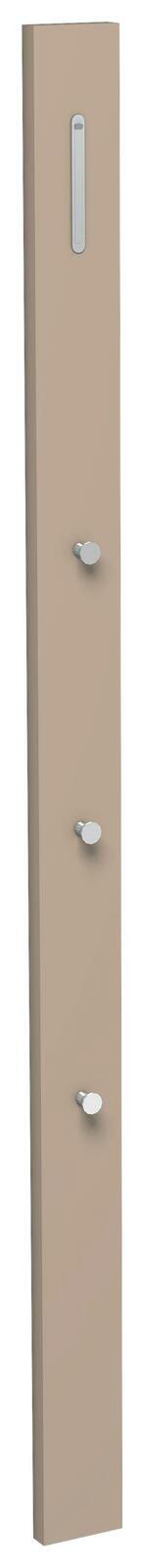Garderobenpaneel in Beige mit drei Haken und einer Kleiderstange, seitliche Perspektive