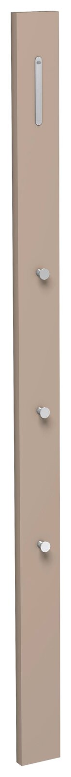 Garderobenpaneel in Beige mit drei Haken und einer Kleiderstange, seitliche Perspektive