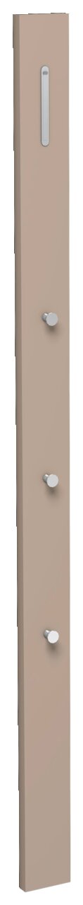 Garderobenpaneel in Beige mit drei Haken und einer Kleiderstange, seitliche Perspektive
