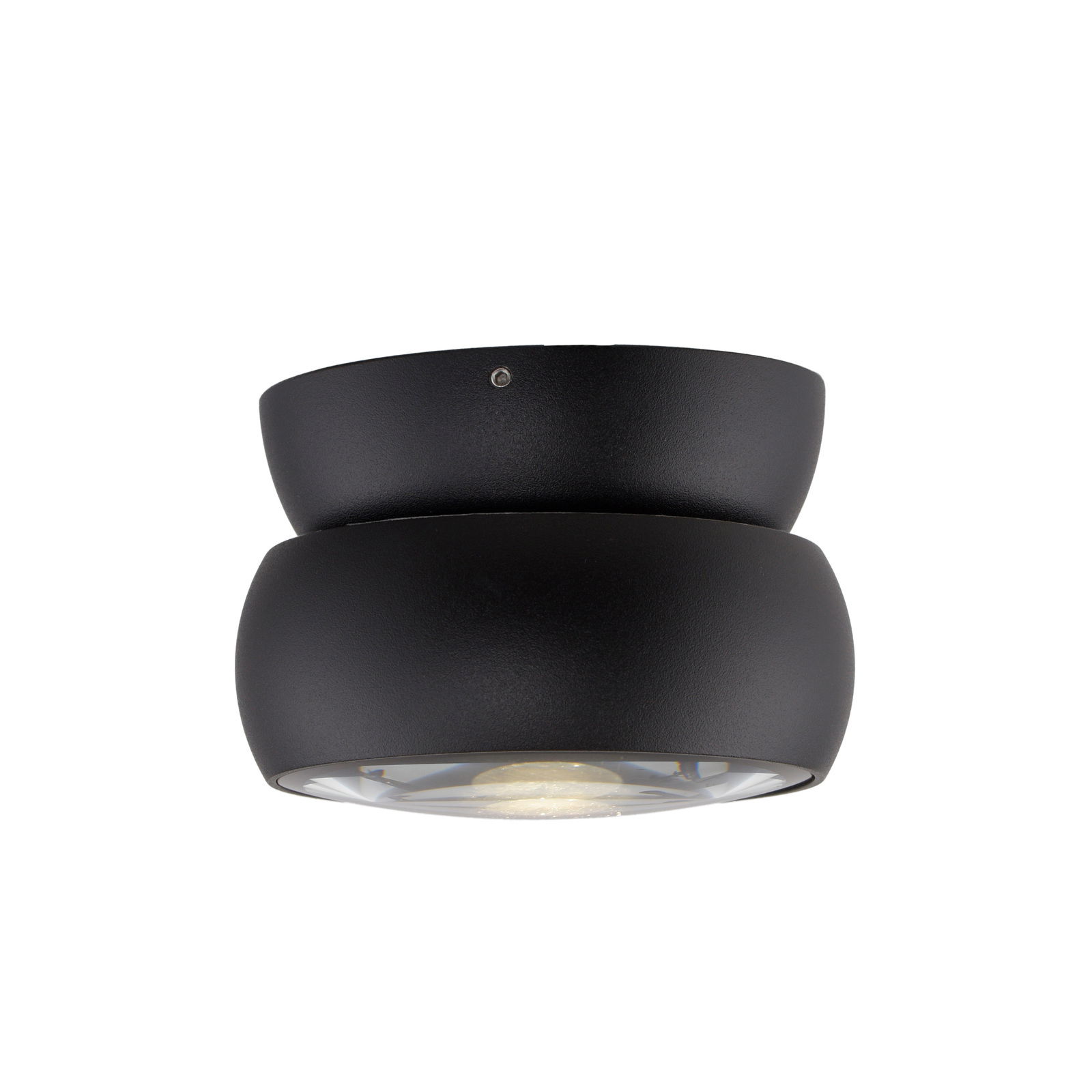 Schwarze LED-Deckenleuchte in seitlicher Perspektive