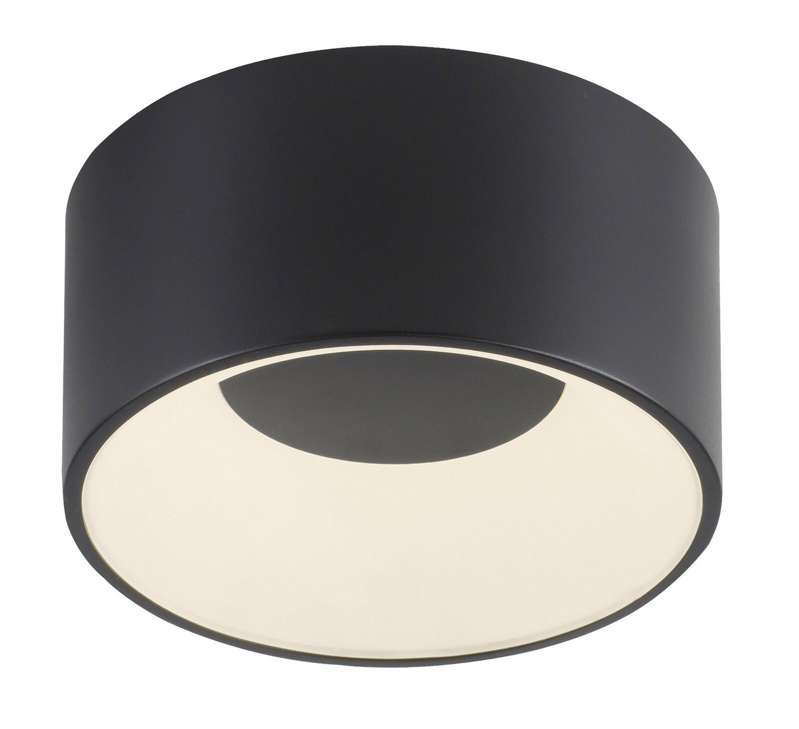 Runde, schwarze Deckenleuchte TANIKA aus seitlicher Perspektive