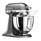 Silberne Küchenmaschine in seitlicher Perspektive