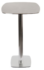 Moderner Bartisch mit quadratischer Tischplatte und stabilem Metallfuß, Frontalansicht.