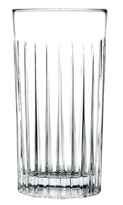 Transparenter Longdrinkbecher Dallas 390ml mit vertikalen Rillen, Frontalansicht