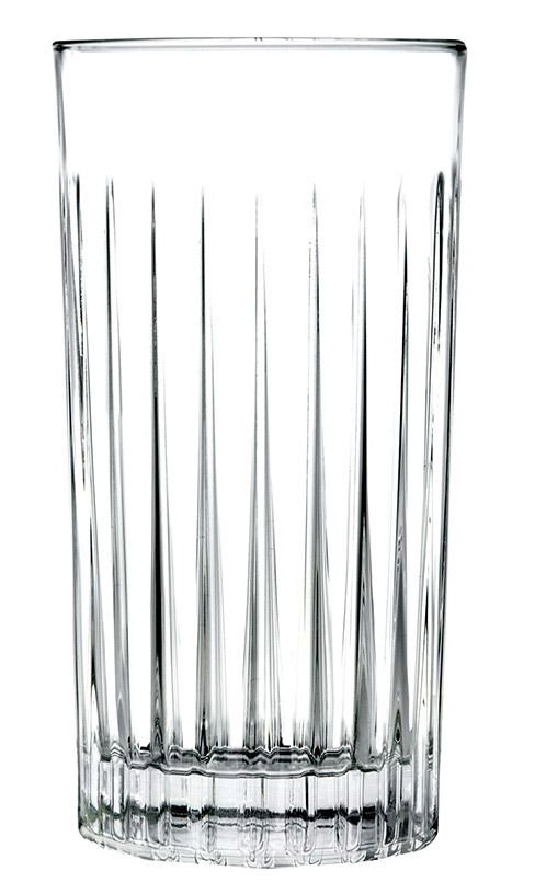 Transparenter Longdrinkbecher Dallas 390ml mit vertikalen Rillen, Frontalansicht