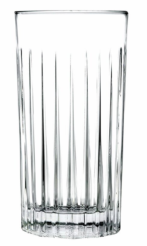 Transparenter Longdrinkbecher Dallas 390ml mit vertikalen Rillen, Frontalansicht