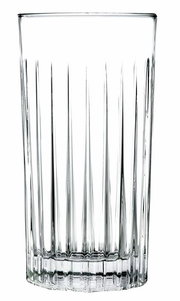 Transparenter Longdrinkbecher Dallas 390ml mit vertikalen Rillen, Frontalansicht