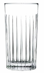 Transparenter Longdrinkbecher Dallas 390ml mit vertikalen Rillen, Frontalansicht