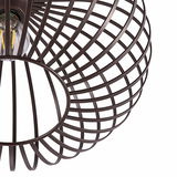 Moderne Deckenleuchte mit braunem, geometrischem Metallgitterdesign, seitliche Perspektive