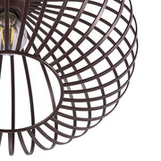 Moderne plafondlamp met een bruin, geometrisch metalen roosterontwerp, zijaanzicht