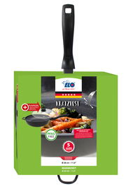 Servierpfanne mit Deckel, 28 cm, kratzfest, mit schwarzem Griff, Vorderansicht