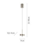 Moderne Pendelleuchte Q-ROTATE in seitlicher Ansicht mit verstellbarer Höhe von 35 bis 190 cm und einem Durchmesser von 14 cm.