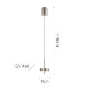 Moderne Pendelleuchte Q-ROTATE in seitlicher Ansicht mit verstellbarer Höhe von 35 bis 190 cm und einem Durchmesser von 14 cm.