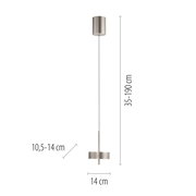 Moderne Pendelleuchte Q-ROTATE in seitlicher Ansicht mit verstellbarer Höhe von 35 bis 190 cm und einem Durchmesser von 14 cm.