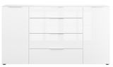 Weißes XL-Sideboard mit zwei Türen und vier Schubladen, frontale Ansicht