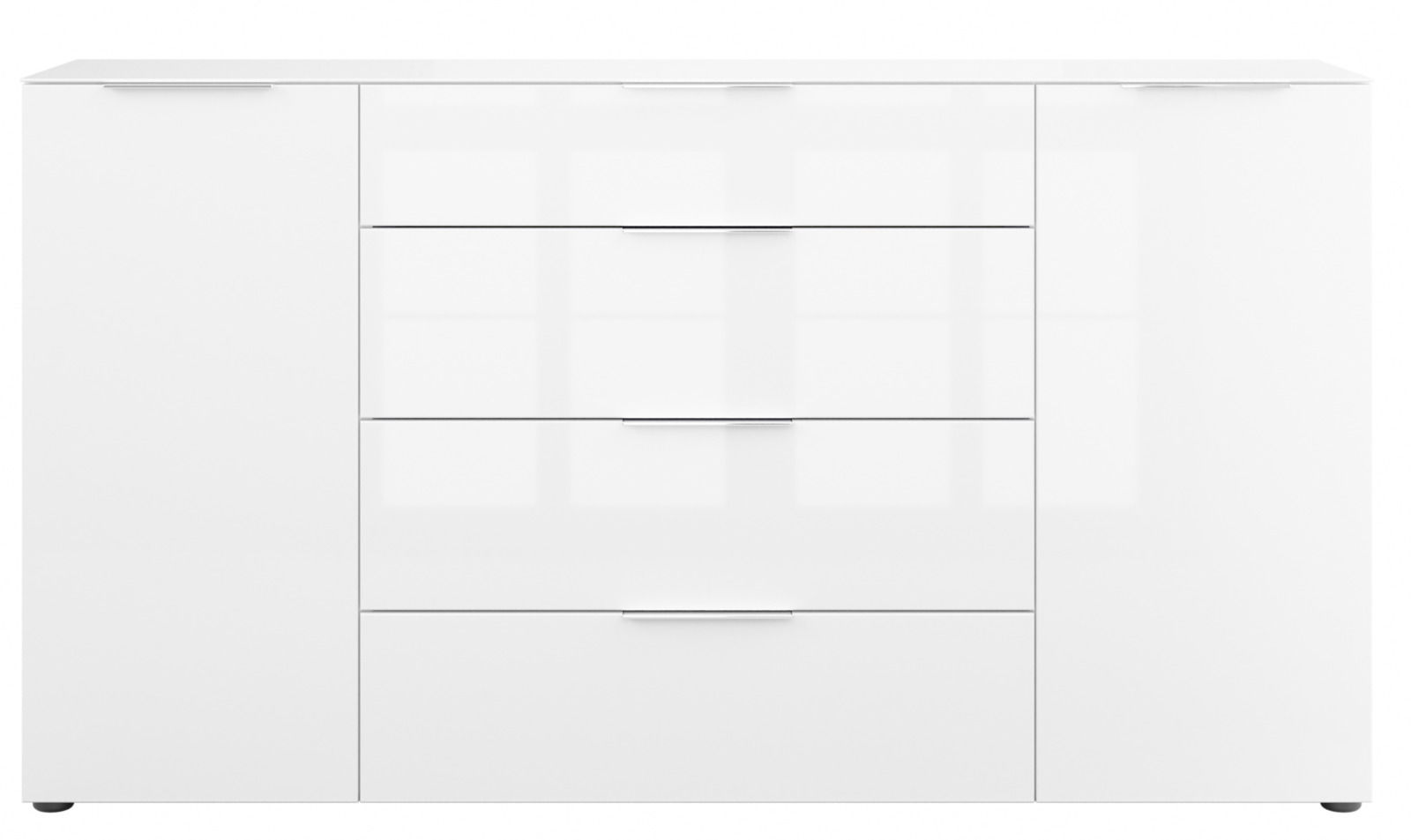 Weißes XL-Sideboard mit zwei Türen und vier Schubladen, frontale Ansicht