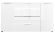 Weißes XL-Sideboard mit zwei Türen und vier Schubladen, frontale Ansicht