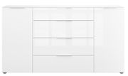 Weißes XL-Sideboard mit zwei Türen und vier Schubladen, frontale Ansicht