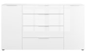 Weißes XL-Sideboard mit zwei Türen und vier Schubladen, frontale Ansicht