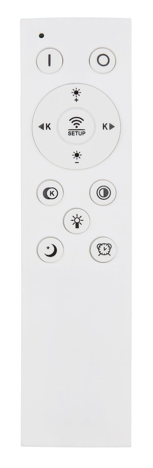 Fernbedienung für LED-Deckenleuchte, Vorderansicht mit verschiedenen Tasten zur Steuerung der Beleuchtung.