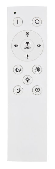 Fernbedienung für LED-Deckenleuchte, Vorderansicht mit verschiedenen Tasten zur Steuerung der Beleuchtung.