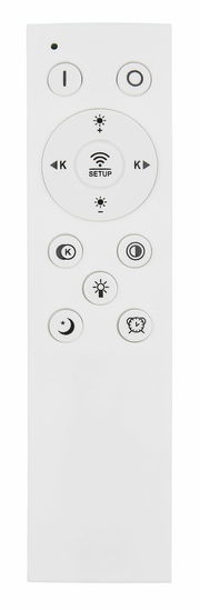 Fernbedienung für LED-Deckenleuchte, Vorderansicht mit verschiedenen Tasten zur Steuerung der Beleuchtung.