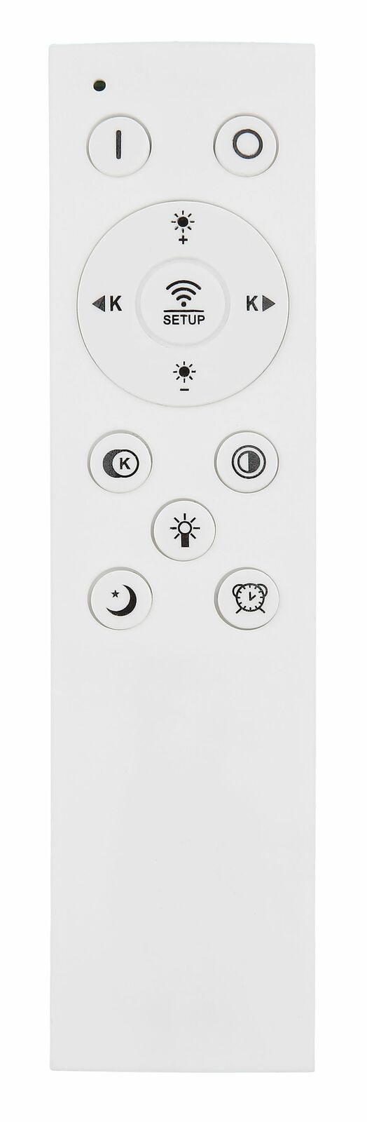 Fernbedienung für LED-Deckenleuchte, Vorderansicht mit verschiedenen Tasten zur Steuerung der Beleuchtung.