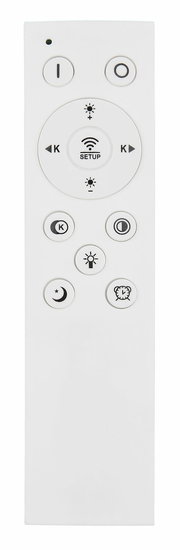 Fernbedienung für LED-Deckenleuchte, Vorderansicht mit verschiedenen Tasten zur Steuerung der Beleuchtung.