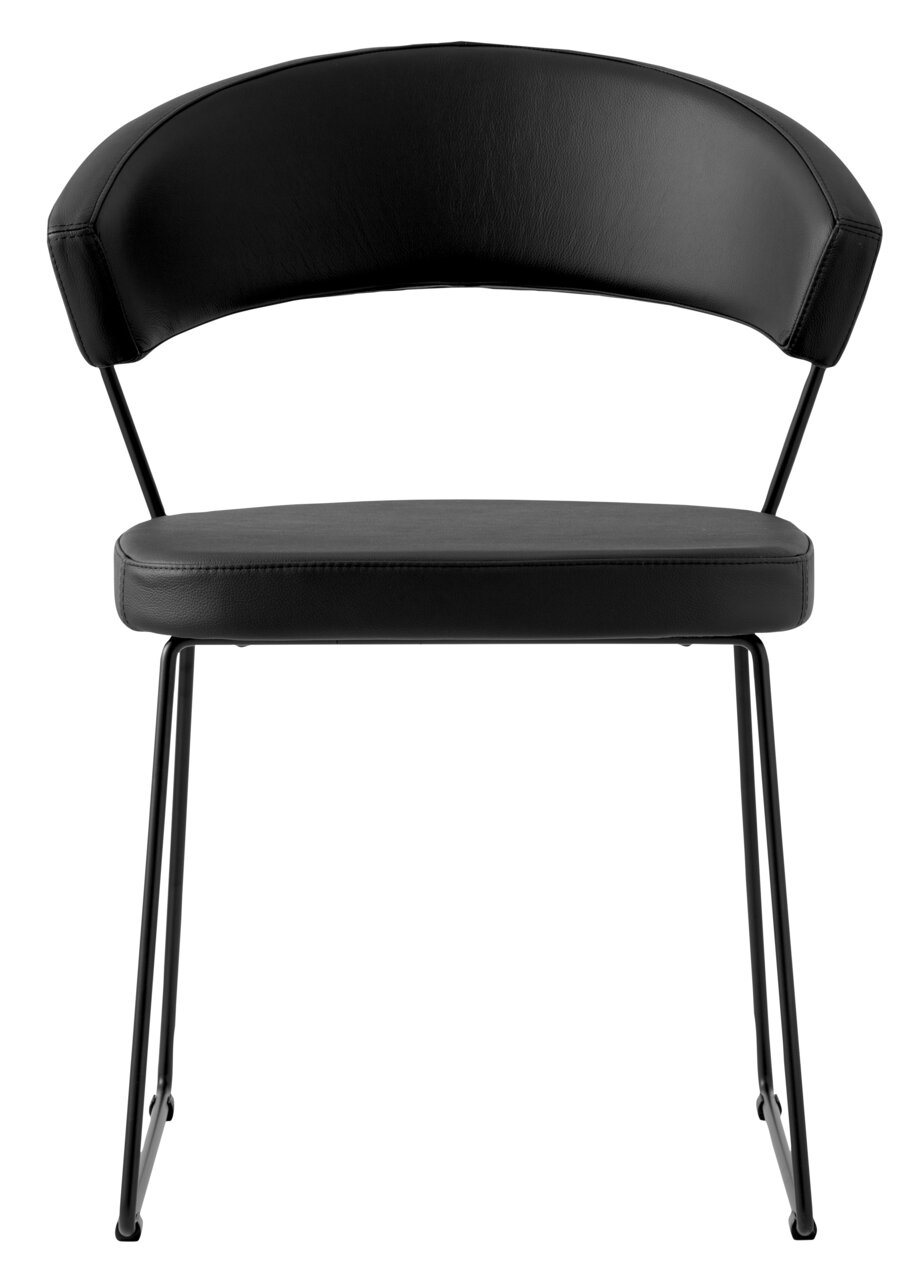 Moderner schwarzer Stuhl mit Metallbeinen, Vorderansicht