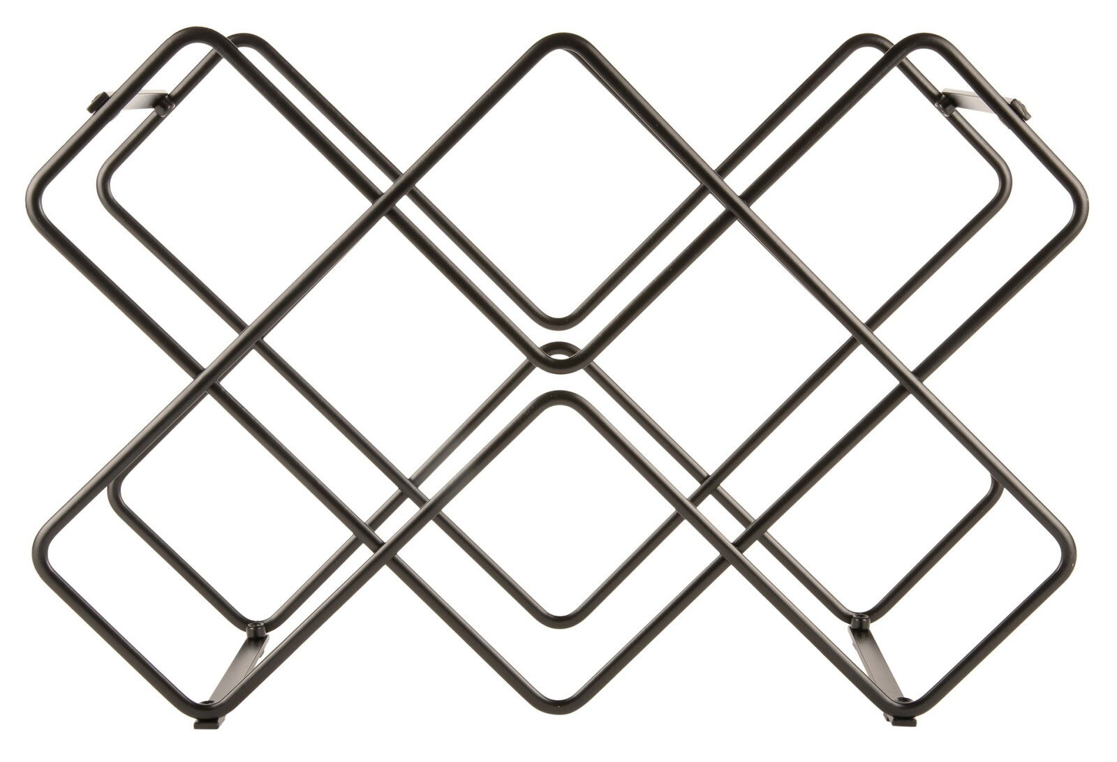 Modernes Weinregal aus Metall in geometrischem Design, Vorderansicht