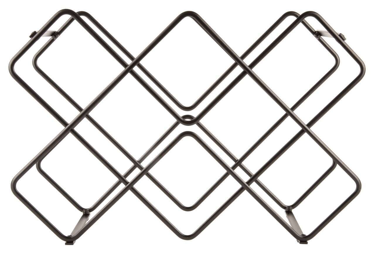 Modernes Weinregal aus Metall in geometrischem Design, Vorderansicht